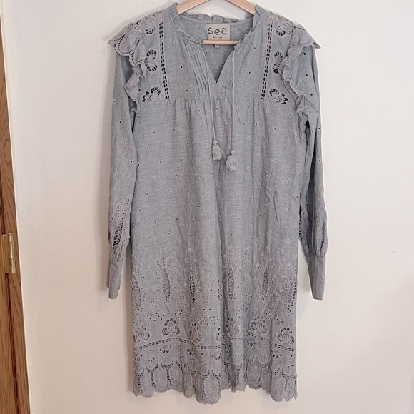 Sea Dresses & Skirts - Sea New York Gray Eyelet Ruffled Mini Dress